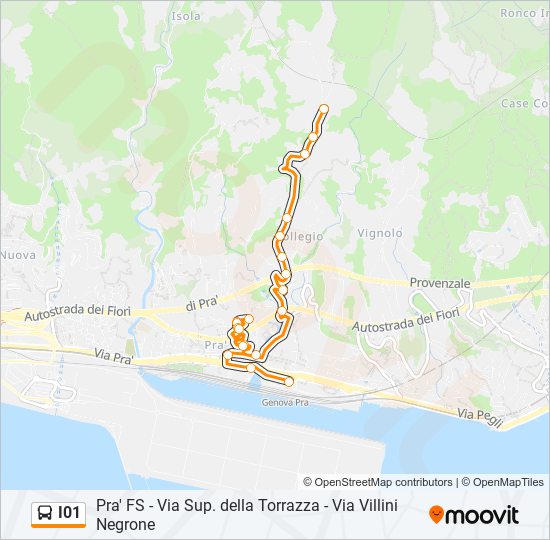 Percorso linea bus I01