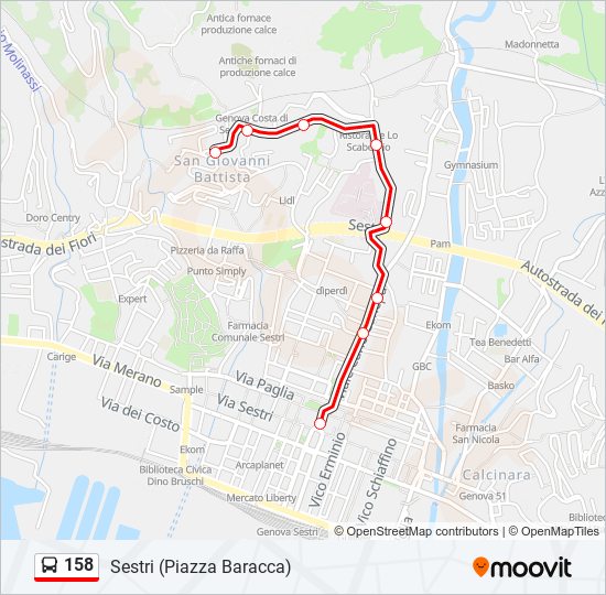 Percorso linea bus 158
