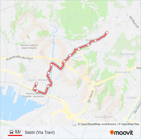 Percorso linea bus 53/