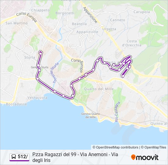 Percorso linea bus 512/