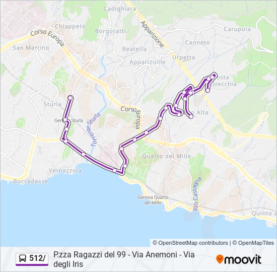 Percorso linea bus 512/