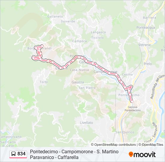 Percorso linea bus 834