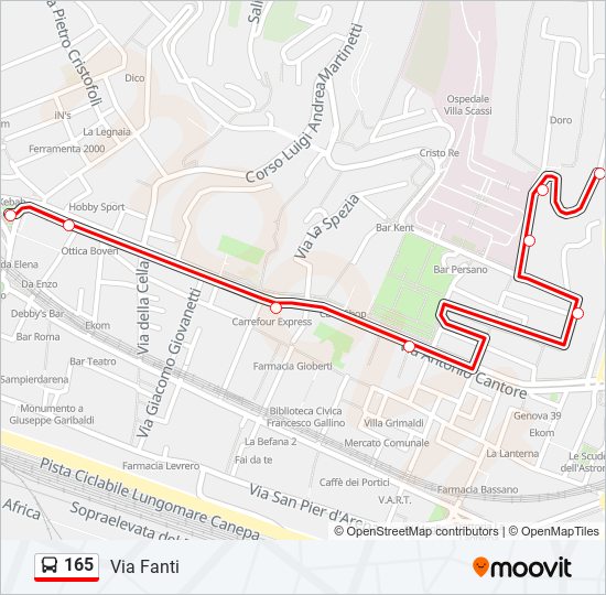 Percorso linea bus 165