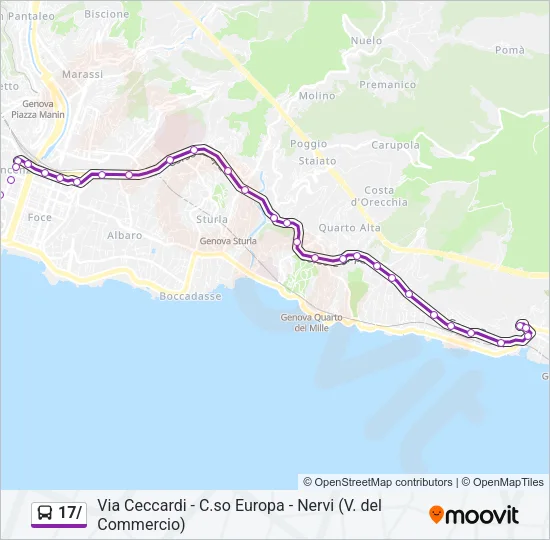 Percorso linea bus 17/