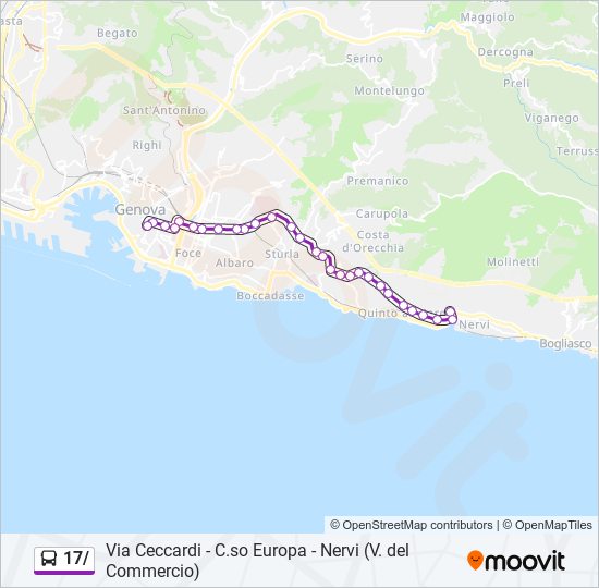 Percorso linea bus 17/