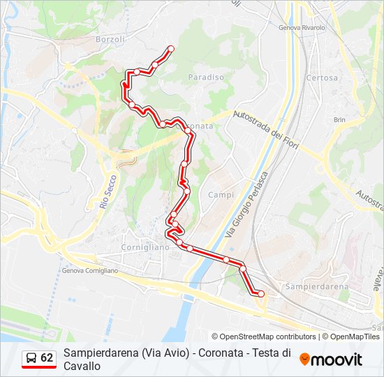 Percorso linea bus 62