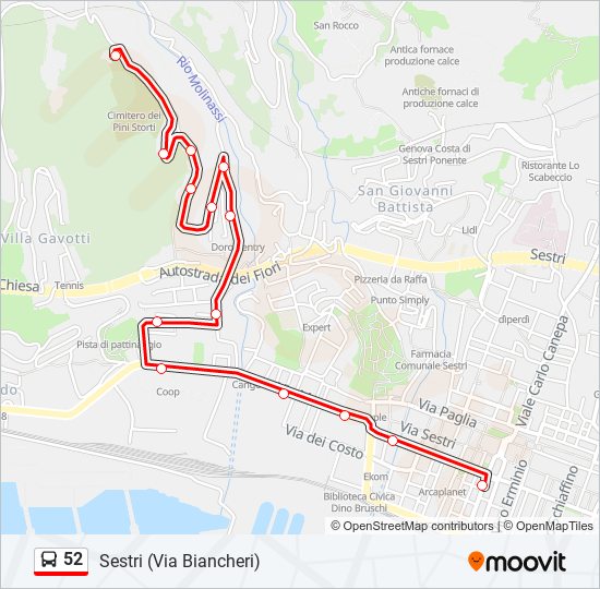 Percorso linea bus 52