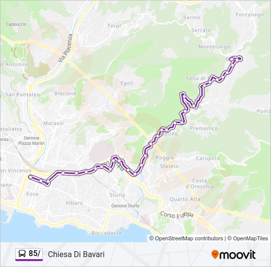 Percorso linea bus 85/