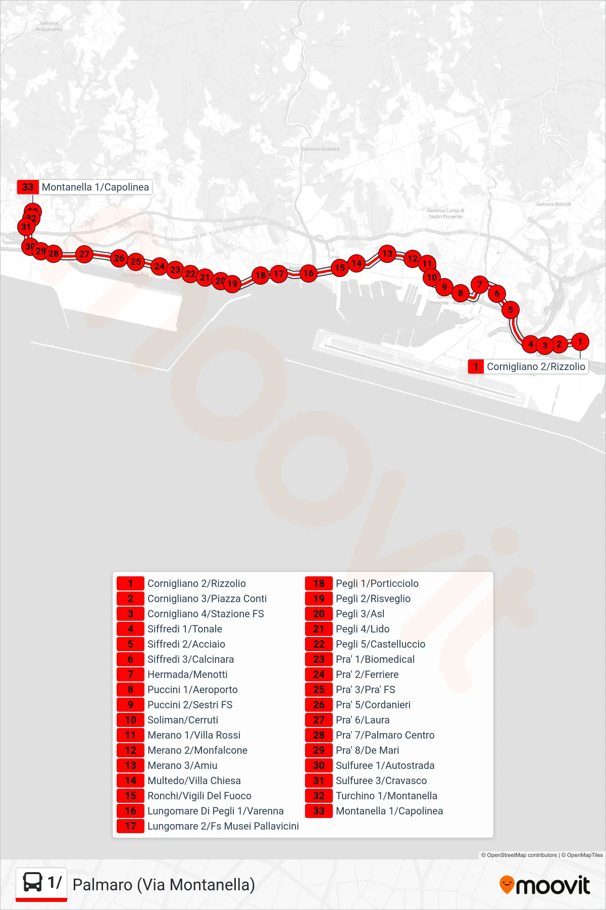 Linea 1/ bus (Palmaro (Via Montanella)) - Percorsi e fermate sulla mappa