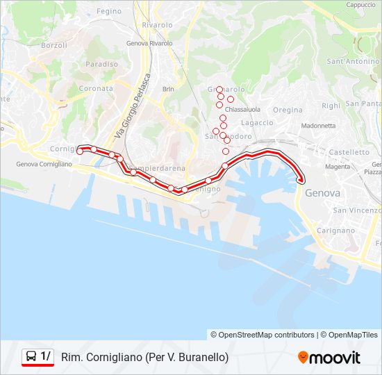 Percorso linea bus 1/