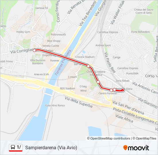 Percorso linea bus 1/