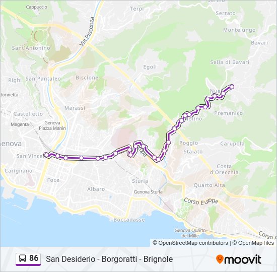 Percorso linea bus 86