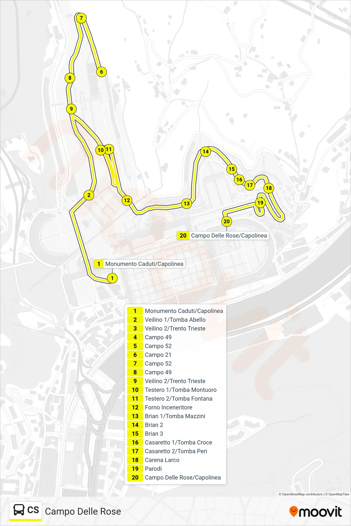 Linea CS  bus (Campo Delle Rose) - Percorsi e fermate sulla mappa