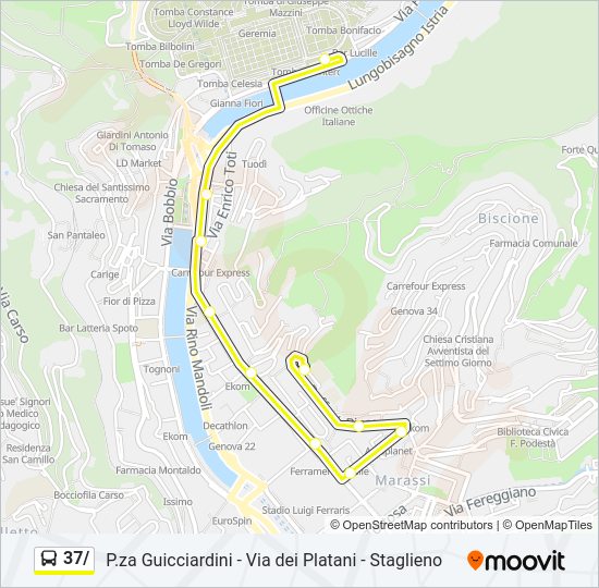 Percorso linea bus 37/