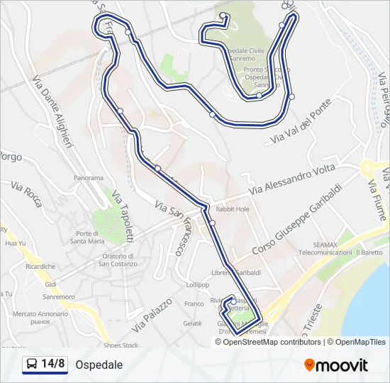 Percorso linea bus 14/8