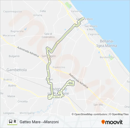 Percorso linea bus R