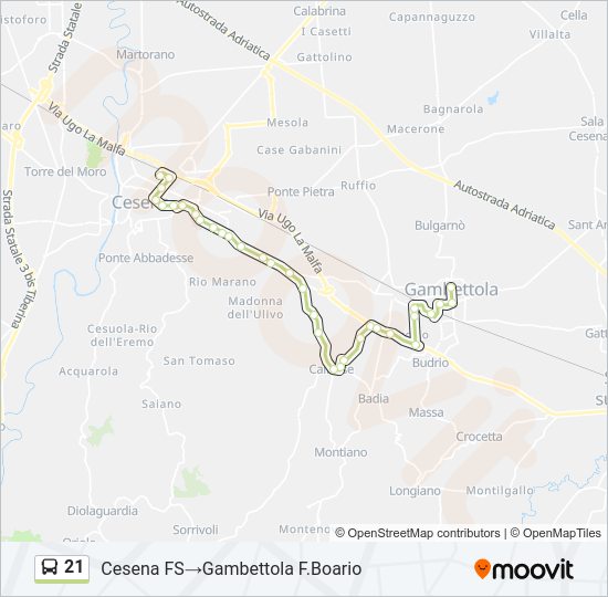 Percorso linea bus 21