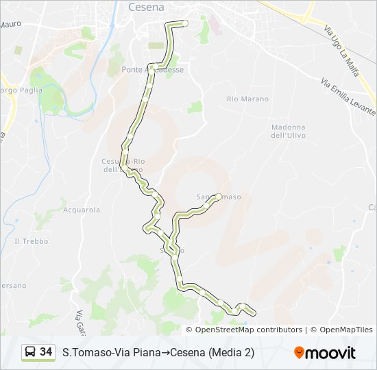 34 bus Line Map