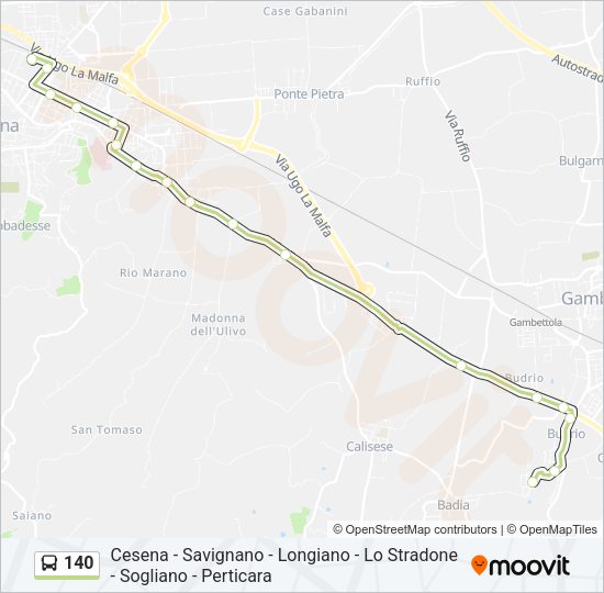 Percorso linea bus 140