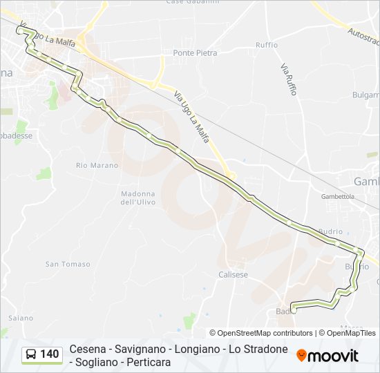 Percorso linea bus 140