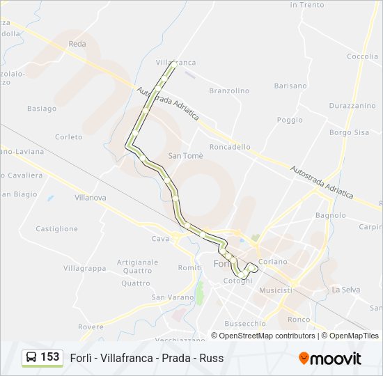 Percorso linea bus 153