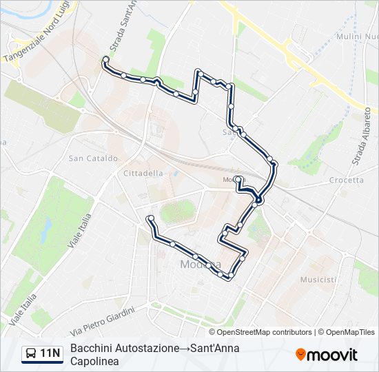 Percorso linea bus 11N