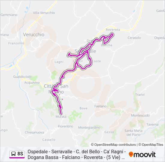 Percorso linea bus 8S