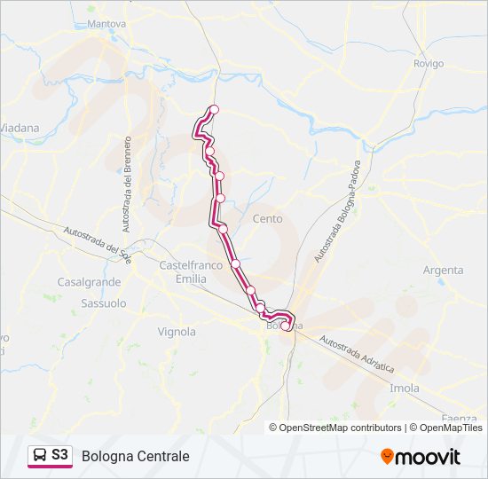 Percorso linea bus S3