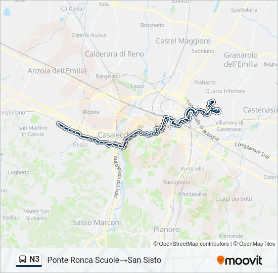 Percorso linea bus N3