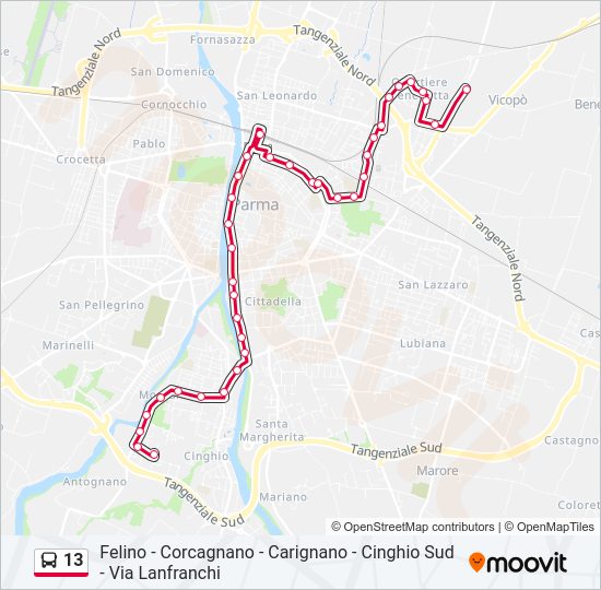 Percorso linea bus 13