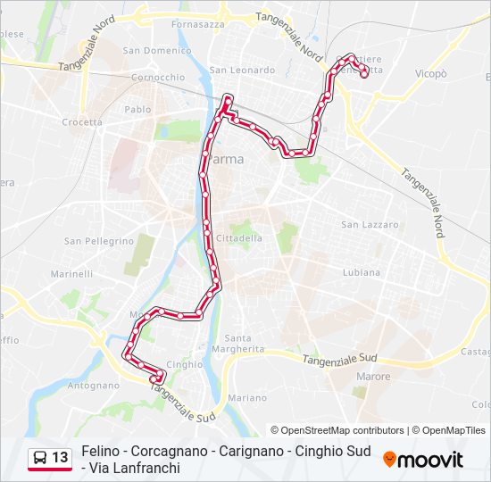 Percorso linea bus 13