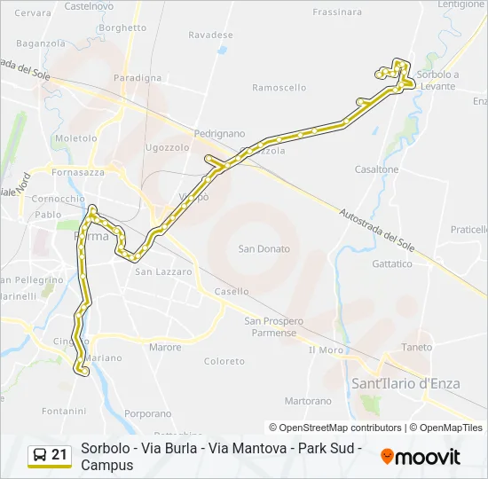 Percorso linea bus 21