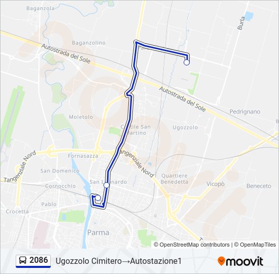 Percorso linea bus 2086