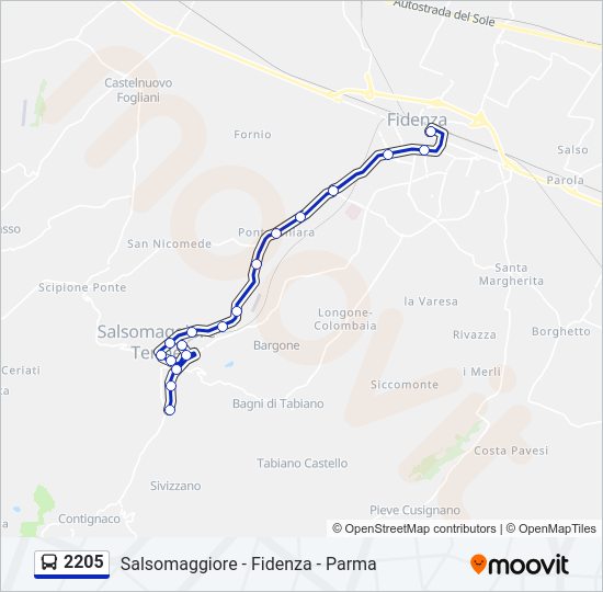 Percorso linea bus 2205
