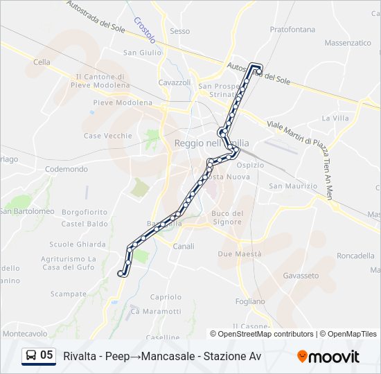 Percorso linea bus 05