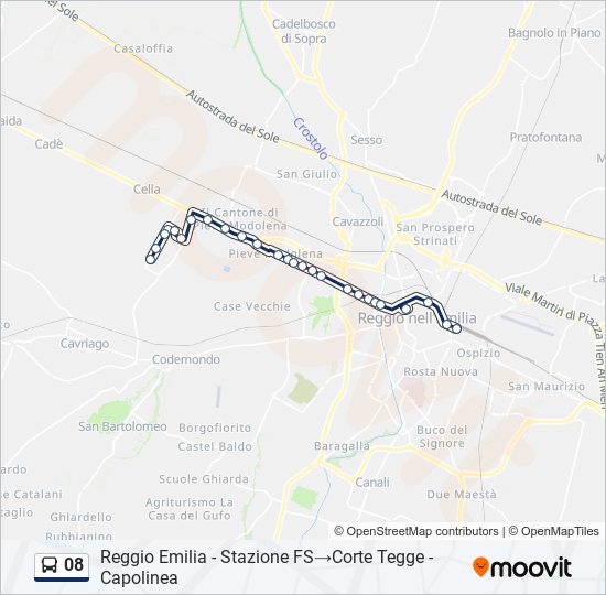 Percorso linea bus 08