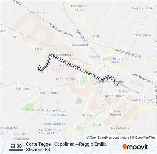 Percorso linea bus 08