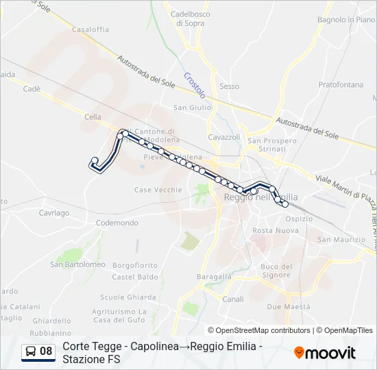 Percorso linea bus 08