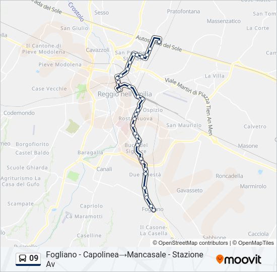 Percorso linea bus 09