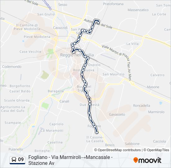 Percorso linea bus 09