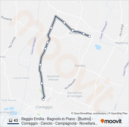 Percorso linea bus 43