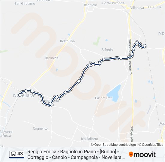 Percorso linea bus 43
