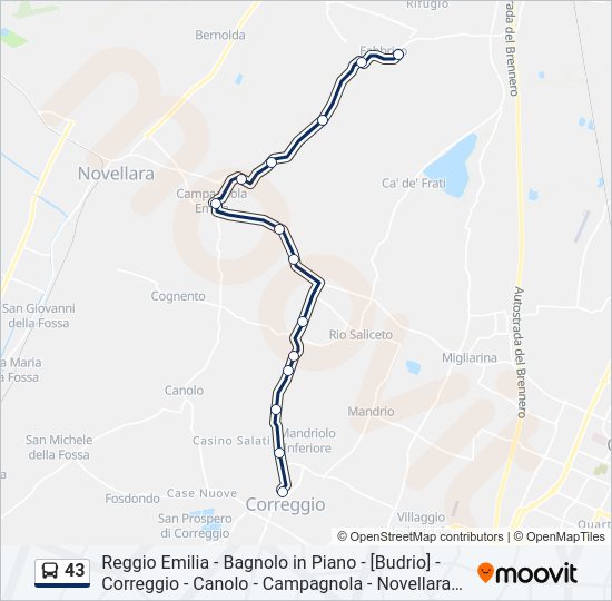 Percorso linea bus 43