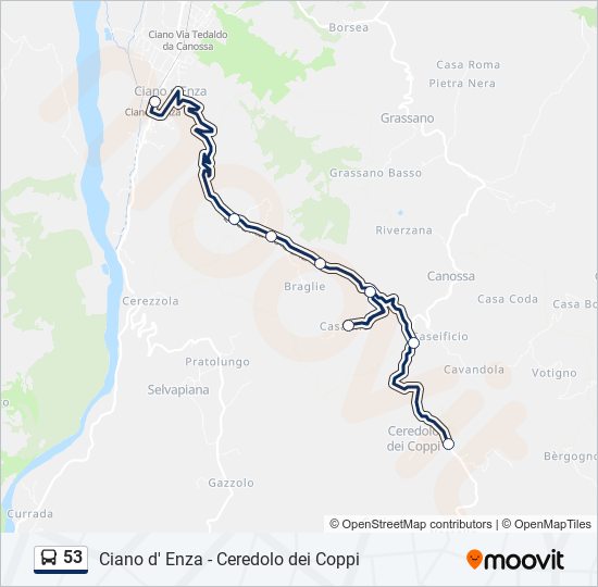 Percorso linea bus 53