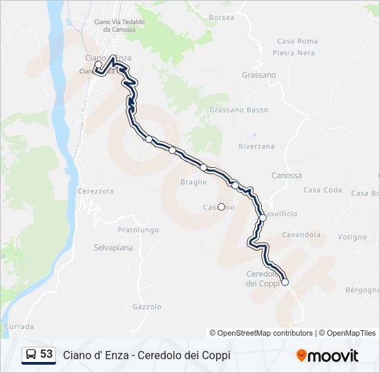 Percorso linea bus 53
