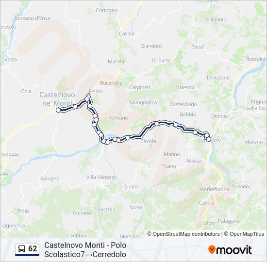 Percorso linea bus 62