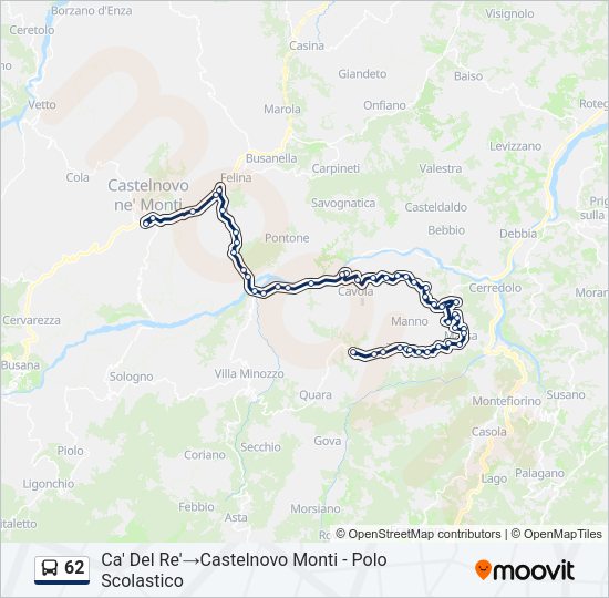 Percorso linea bus 62