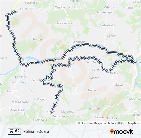 Percorso linea bus 62