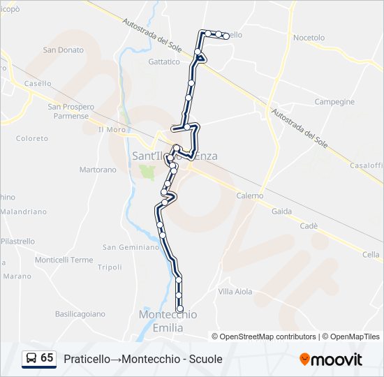 Percorso linea bus 65