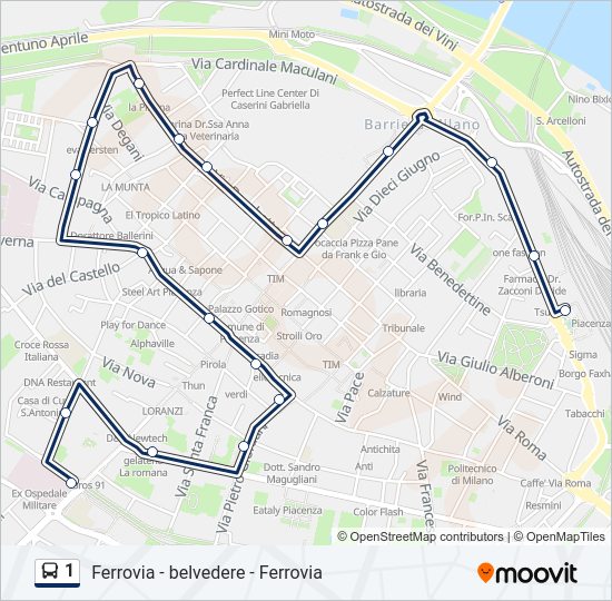 Percorso linea bus 1
